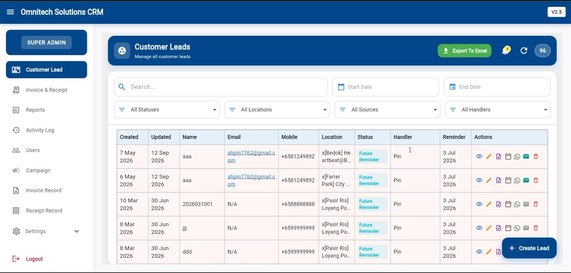 CRM Dashboard showing sales metrics and lead management interface