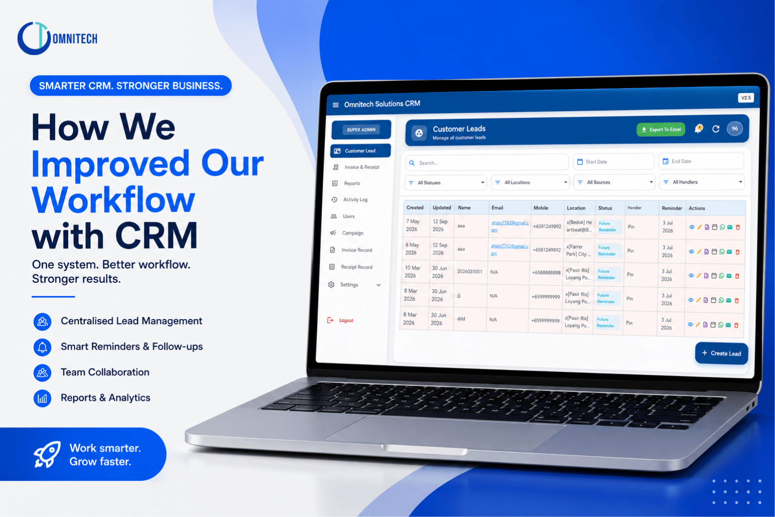 Omnitech Solutions CRM Overview on Laptop